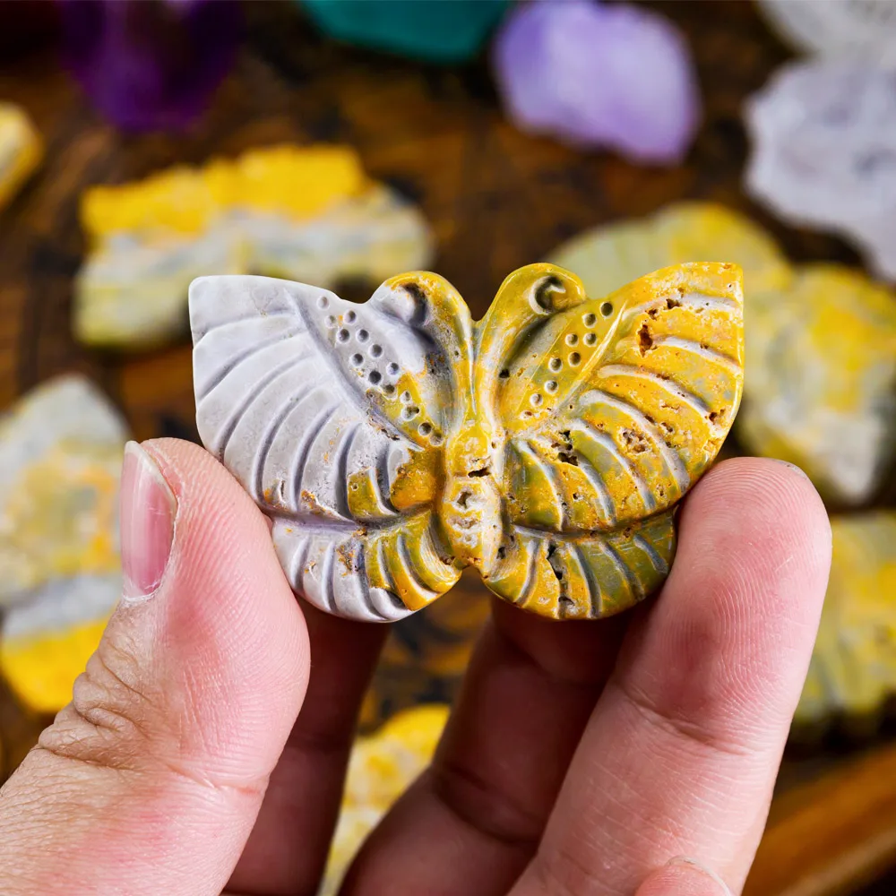 Wholesale natural high quality folk crafts crystals healing stones bumblebees jasper butterfly for home decoration