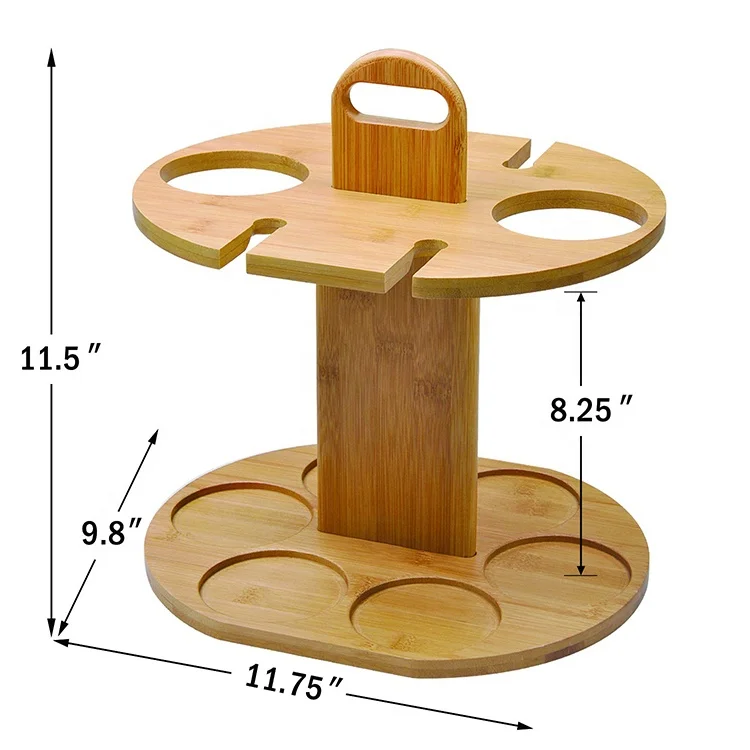 
Wine Bottle Holder Glass Cup Rack With Handle - Wine Organizer Bamboo Stand Countertop Tabletop Display 