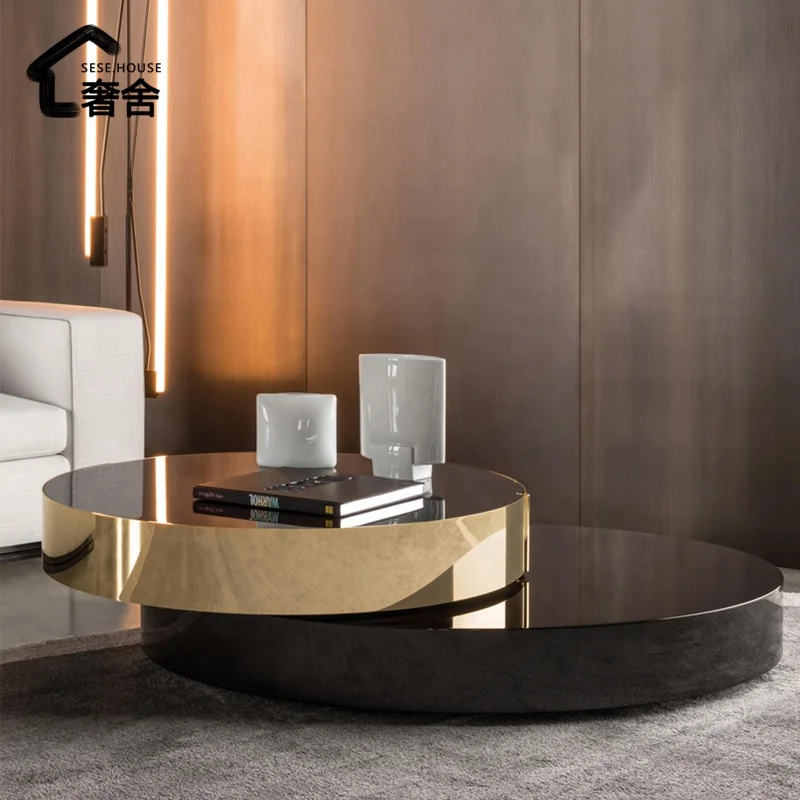 Luxury Table Black Hotel Living Room Round Coffee Table Gold Stainless Steel Toughened Glass Factory Hot Sell Modern Panel 1pcs