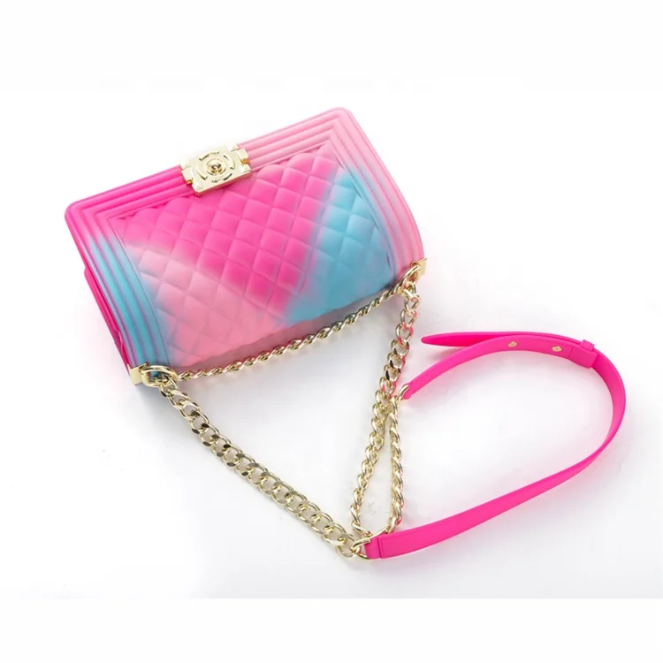 
Cheap pvc jelly tote chain bag purse candy handbag 