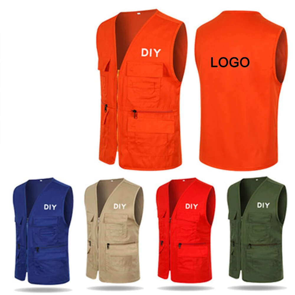 
Mens photography multi pocket advertising vest custom volunteer work clothes custom print logo fishing vest 
