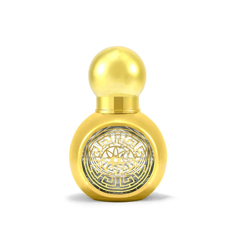 Custom 15ml Luxury Arabic Ball Round Gold Perfume Glass Bottle On-Roll Empty Oil Roller for Cosmetics Wholesale
