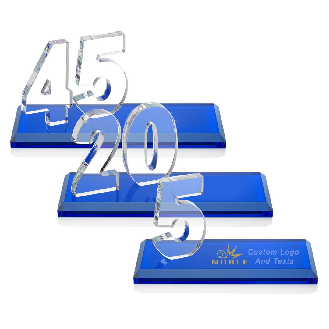 Noble Crystal Glass Desk Plaque With Service Years Number Trophy Business Gift Corporate Anniversary Souvenir Desk Gifts Award