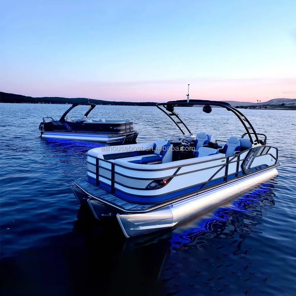 Factory Direct Popular Small Yacht With Bimini Mini Tritoon Water Sports Fishing Leisure Sightseeing Pontoon Boat