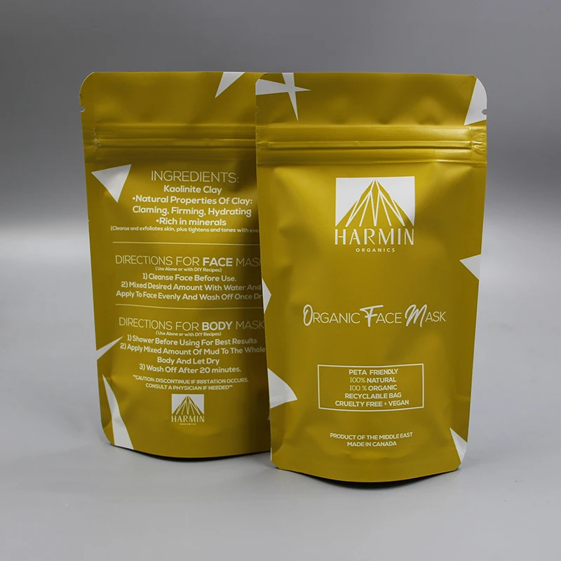 Customizable Size Recycled Aluminum Foil Stand up Pouches with Handle for Cosmetic Packaging Bags Face Mask and Facial Cleanser