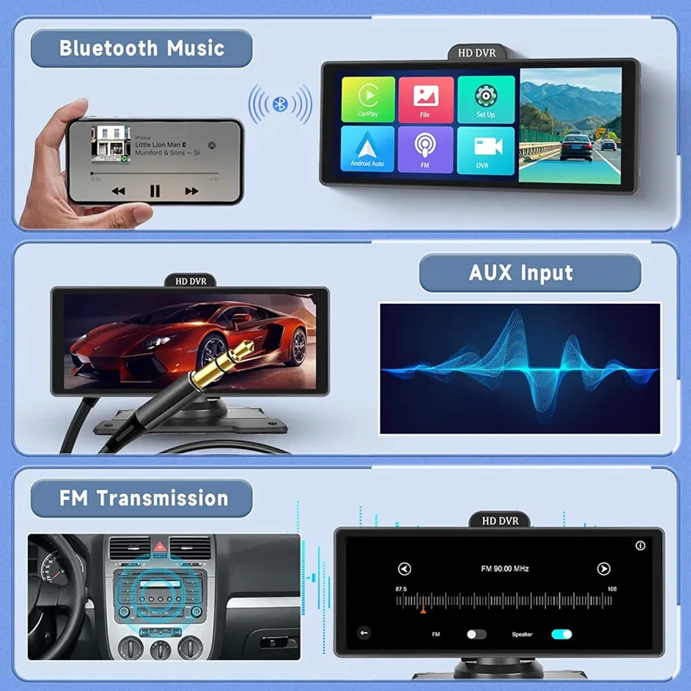 Carlover 10.26' Touch Screen Wireless WiFi BT Carplay Android Auto 4K Car Dashcam DVR