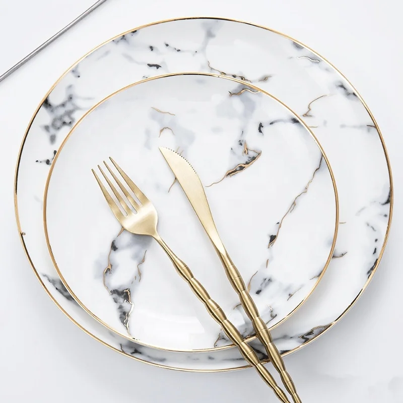Nordic serving dish ceramic vietnam marble dinner plate for homeware