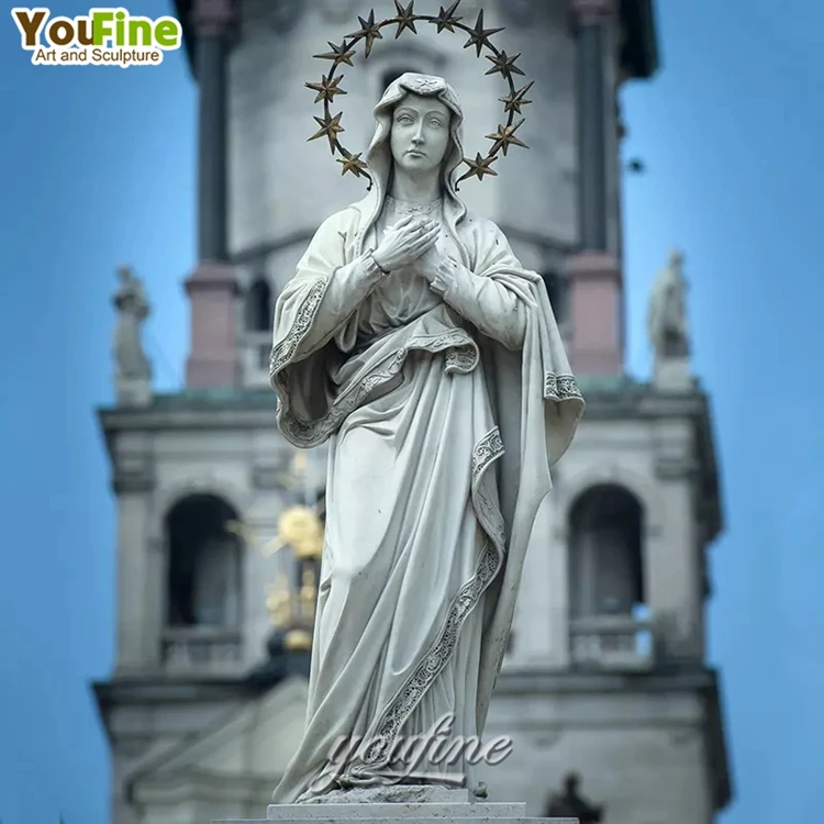 Hand Carved Outdoor Church Religious Marble Big Saint Statue of Mother Mary