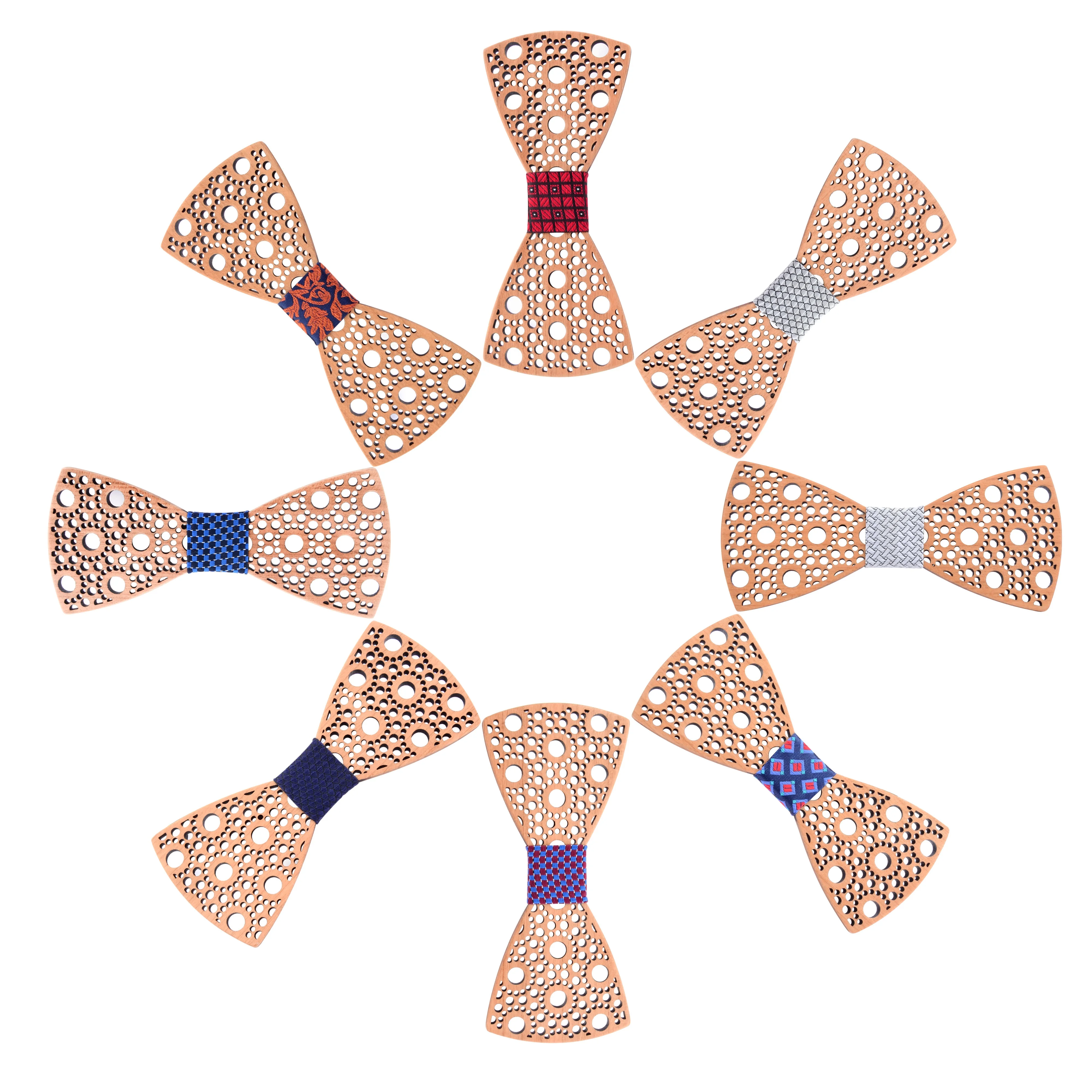 Wholesale Cheap Fashion Custom logo Handmade Wooden Bow Ties Set Men's Tie support OEM Silk Square towel