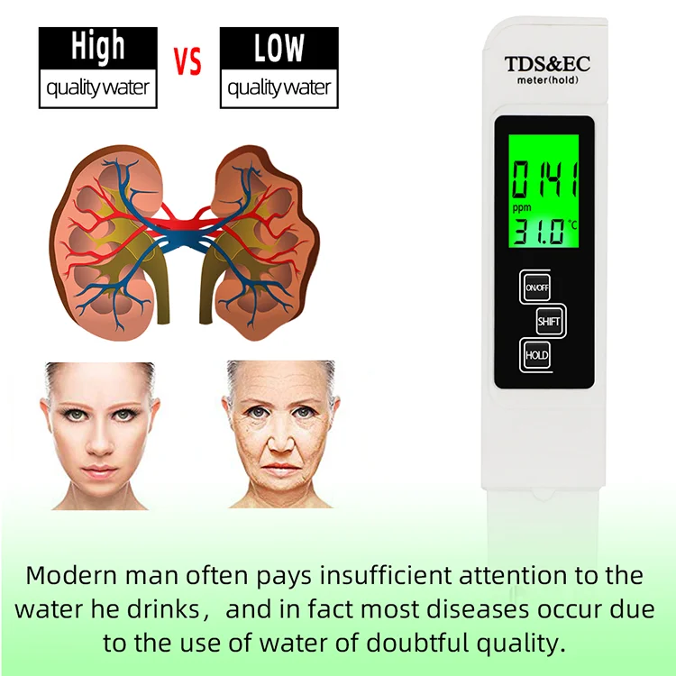 Newest 3 In1 Digital Water Quality Tester TDS EC Meter Range 0-9999 Multifunctional Water Purity Temperature Meter