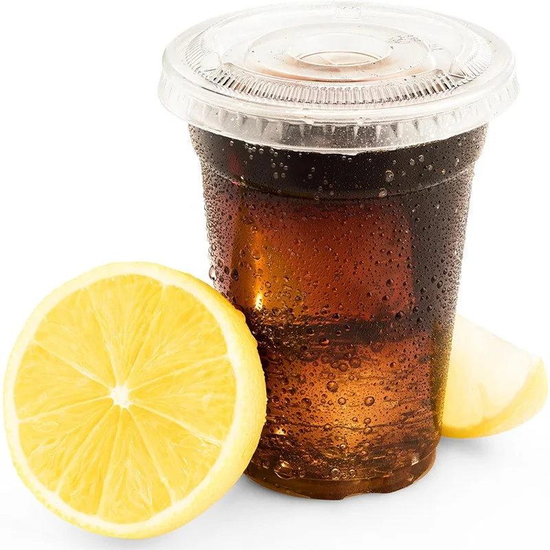 
Plastic Disposable PET Cups with Lids For Cold Drinks Iced Coffee Tea Juices Smoothies Slush Soda Cocktails Beer 