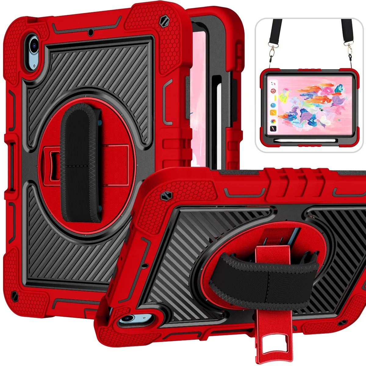 WOWCASE Heavy Duty Rugged Silicone Tablet Case For iPad 10th Gen 10.9 Inch 2022 Bumper Cover With Shoulder strap Kickstand