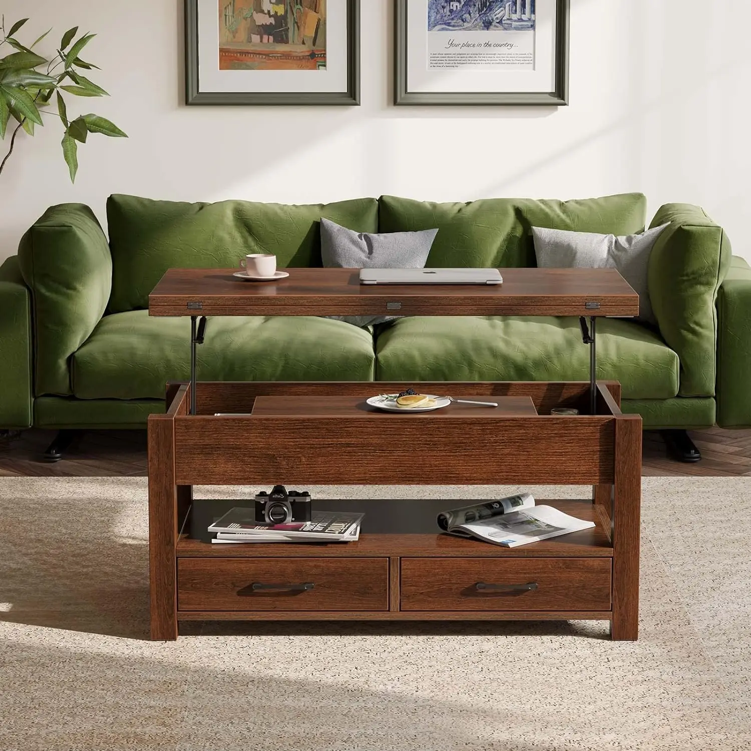 Coffee Table Phoenix Living Room Furniture Wood Storage Cabinet Multi-Function Adjustable  Coffee Table