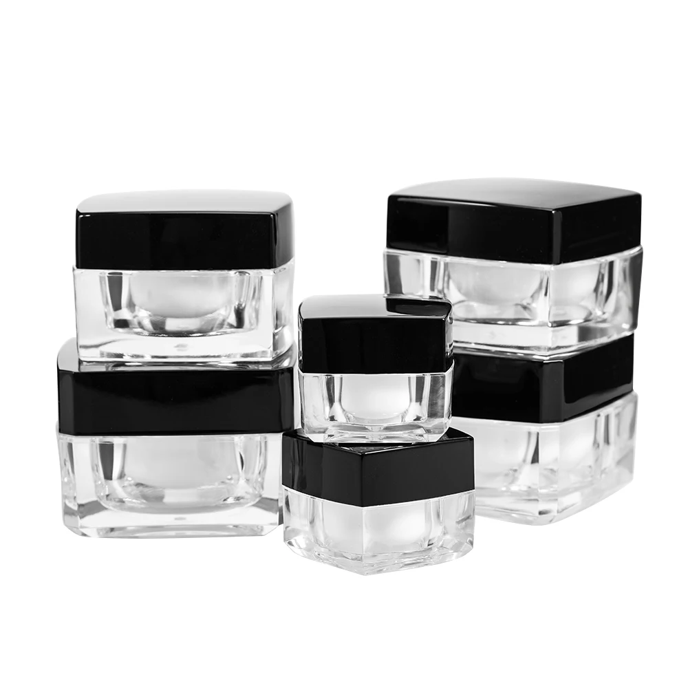 5g 10g 15g 20g square shape clear acrylic makeup jar with black lid hand eye cream jar