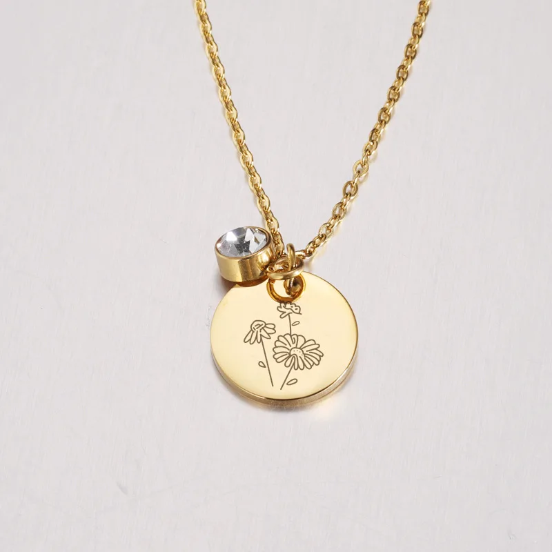 Manufacturer custom none fade necklace Women Birthday twelve Month Flower Choker Necklace 18k Stainless Steel Chain Jewelry