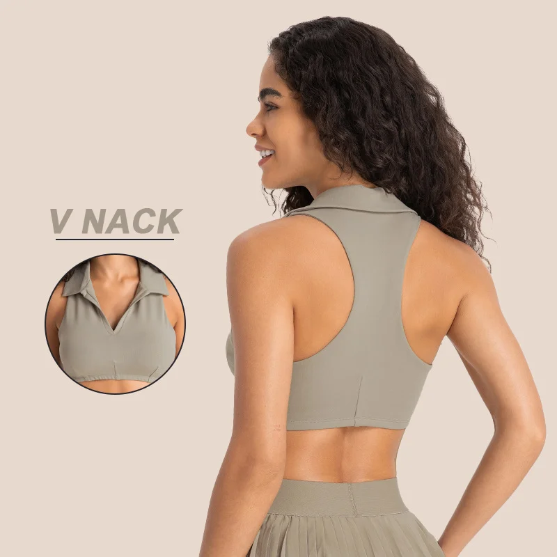 Women Street Loose Lapel Collar Workout Bra Custom Sports Top Manufacturers Leisure Printing Blank Yoga Bra Tank Top With Logo