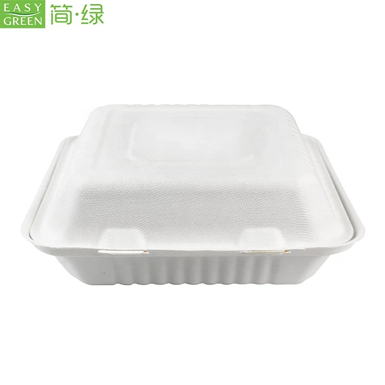 
Easy Green Wholesale Biodegradable 3-com Clamshell Food Disposable Container Bagasse Tableware Pulp Lunch Box 