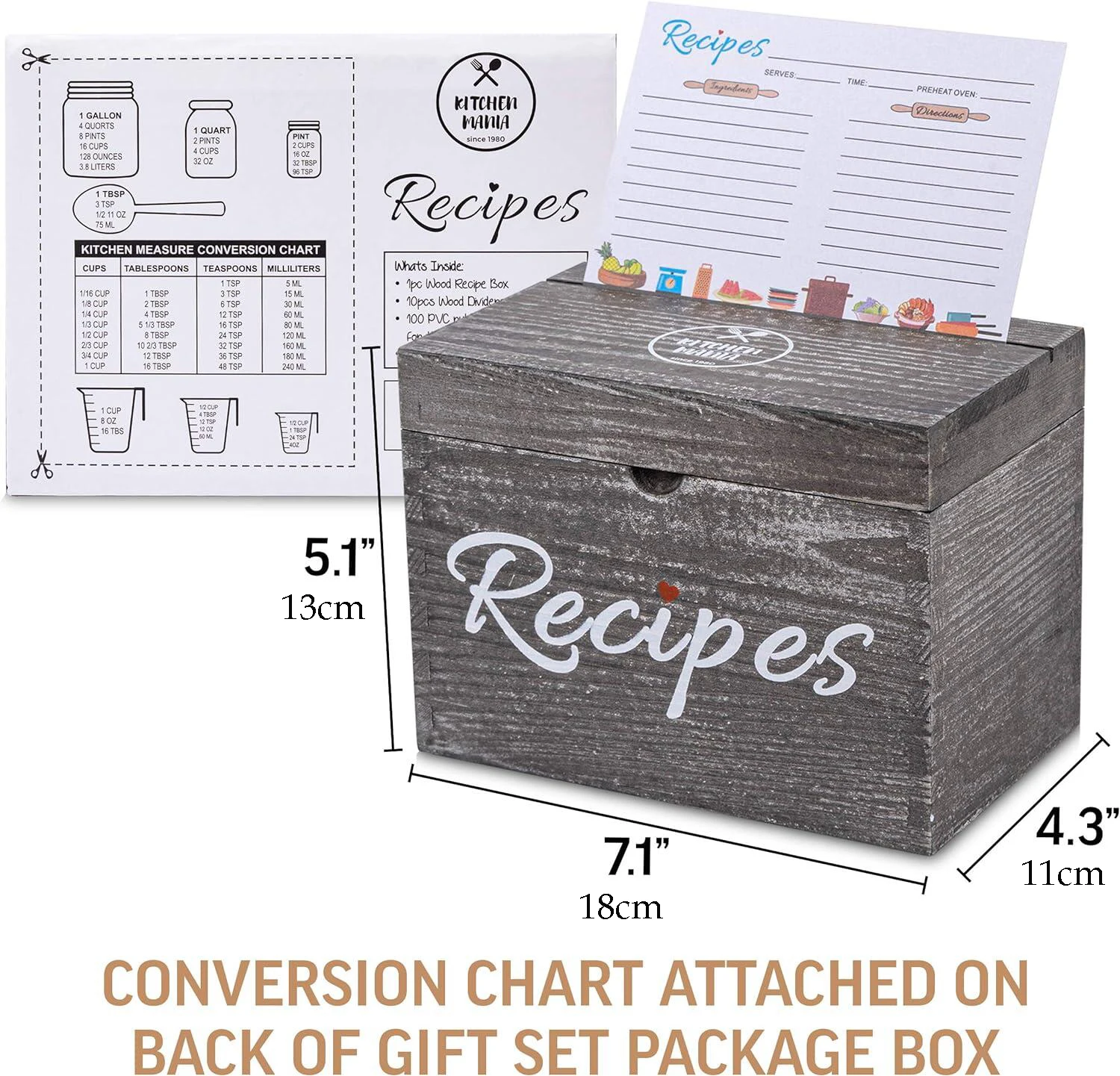 Wooden Vintage Recipe Box with Card Wooden Partition Vintage Style Set with 50 Recipe Cards as a Gift for Women