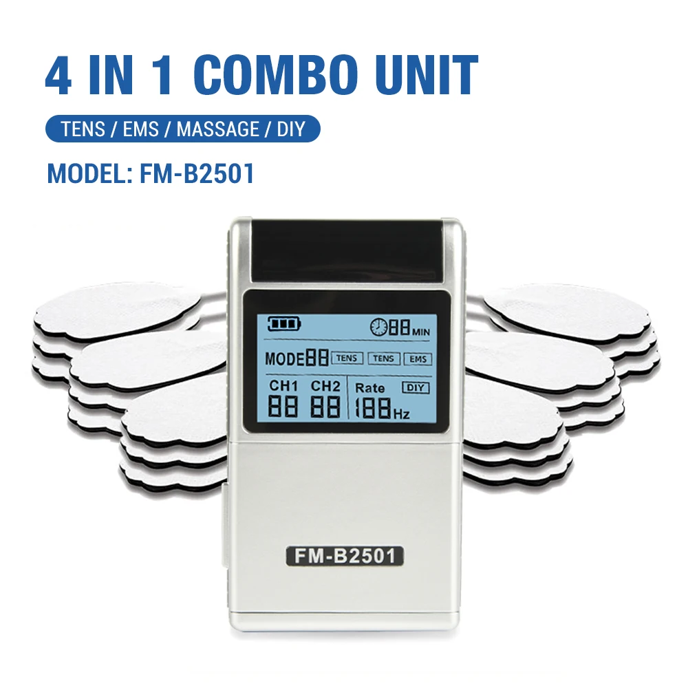 USB Rechargeable Electric Dual Channel EMS Pulse Body Massager TENS Unit Muscle Stimulator Machine