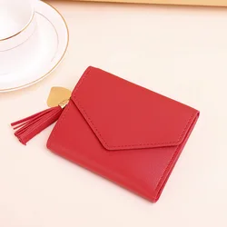 Minimalist Small Short Cheap Student kids Mini Cute Slim Leather Tassel Wallets