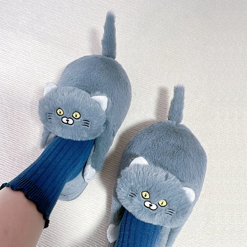 Wholesale custom kids indoor plush animal shape stuffed cat child slipper