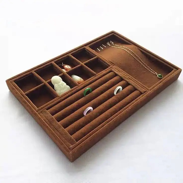 Luxury necklace display organizer case rings drawer divider velvet earring jewelry display trays