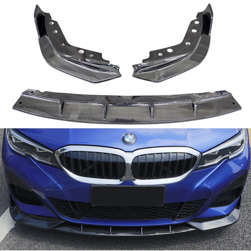 Exterior auto parts front bumper spoiler lip splitter  diffuser for G20 BMW 3 series  2020+ glossy matte back carbon fiber look