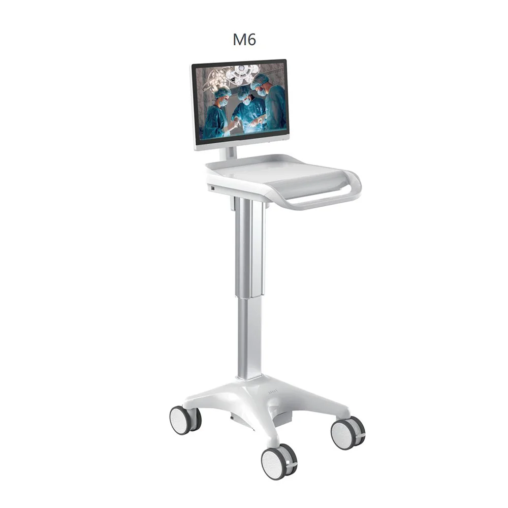 ABS Plastic Mobile Workstation Computer Trolley Adjustable Hospital Medical Computer Cart