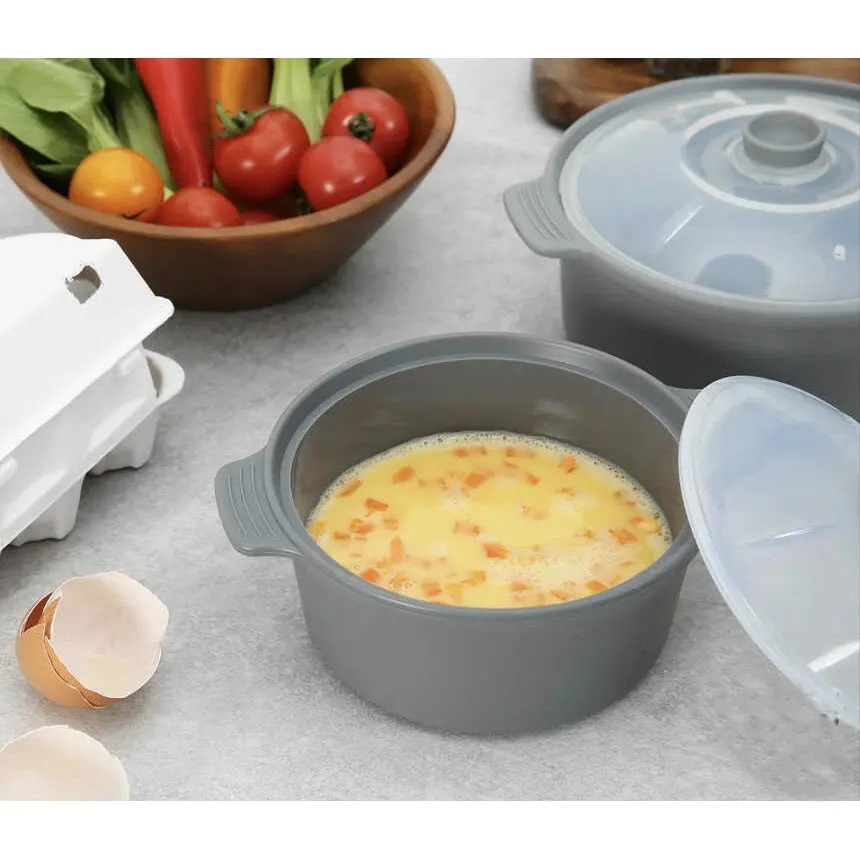 Силиконовый горшок для микроволновки миска отпаривания пищи силиконовая Пароварка микроволновой печи с ручкой и крышкой (набор из 2) пароварки