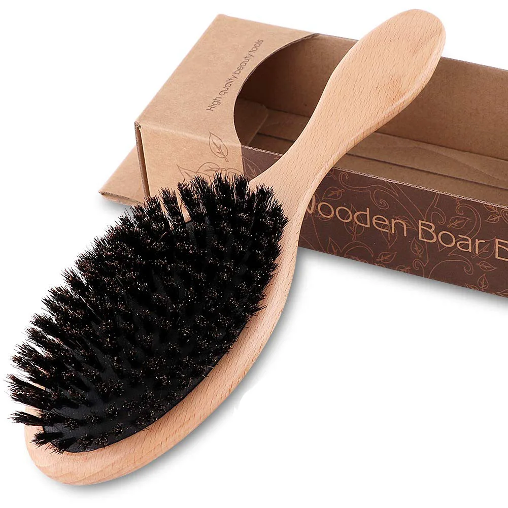 Private label hot selling  wooden boar bristle custom logo hair brush wholesale popular high quality hair brush