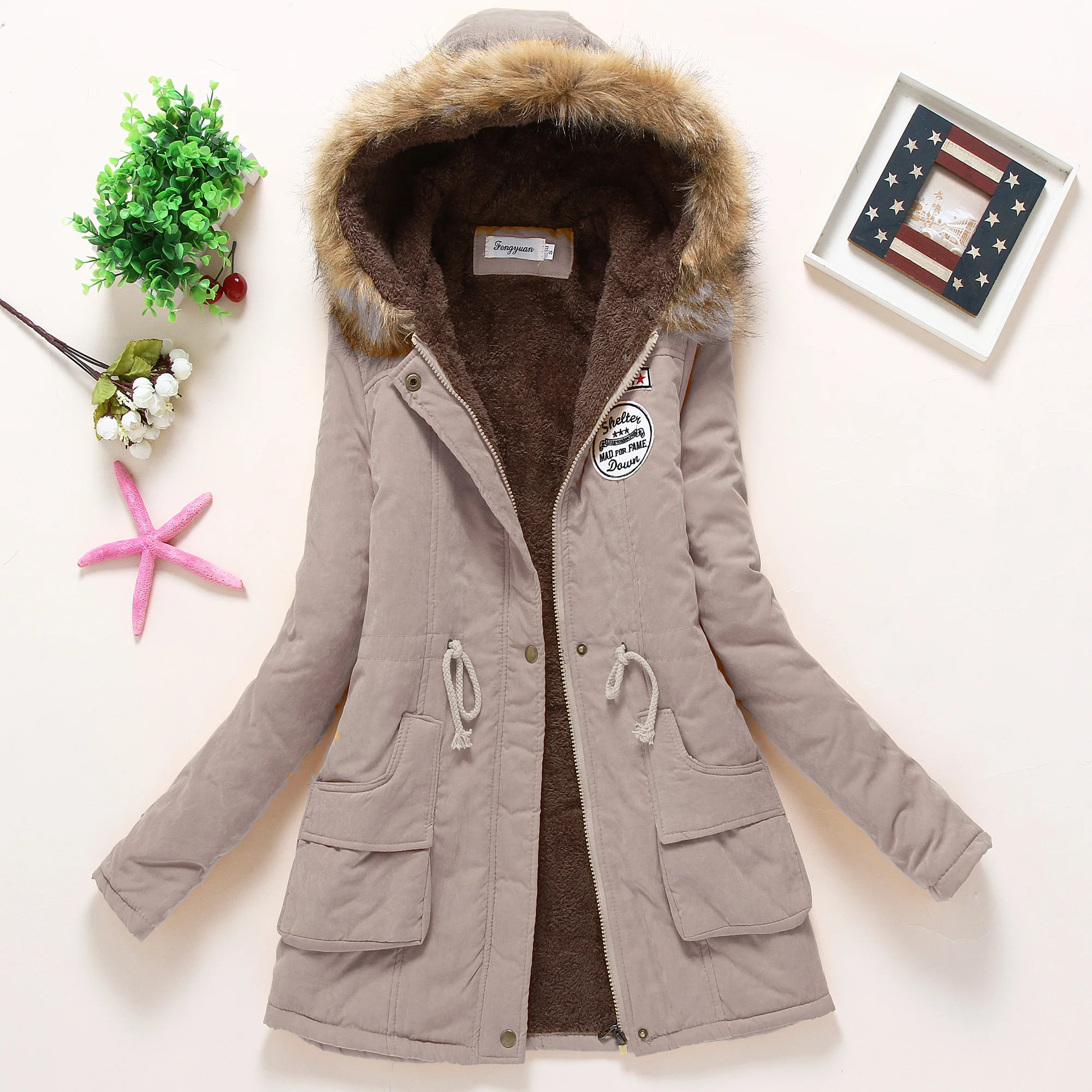 Wholesale Lady Fur Collar Long Hoodies Warm Jackets Plus Size Winter Coat Women Parka Jackets
