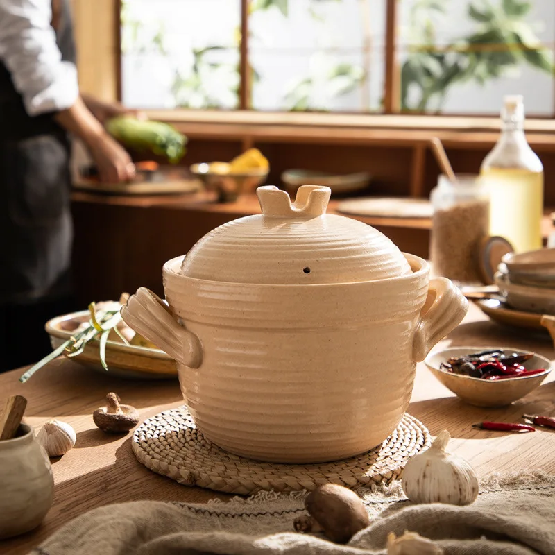 Double Lid Ceramic Tableware Soup Home Gas Stew Pot Open Flame Clay Pot Casserole Gift Box