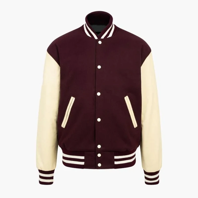 OEM High Quality Vintage Design Leather Sleeve Custom Color Coat Wool Body Varsity Letter Man Jacket For Men