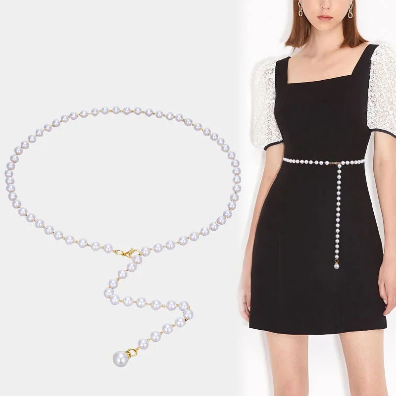 Retro Simple Imitation Pearl Single Layer Girdle Belt Sexy Fashion Dress With Waist Chain Women