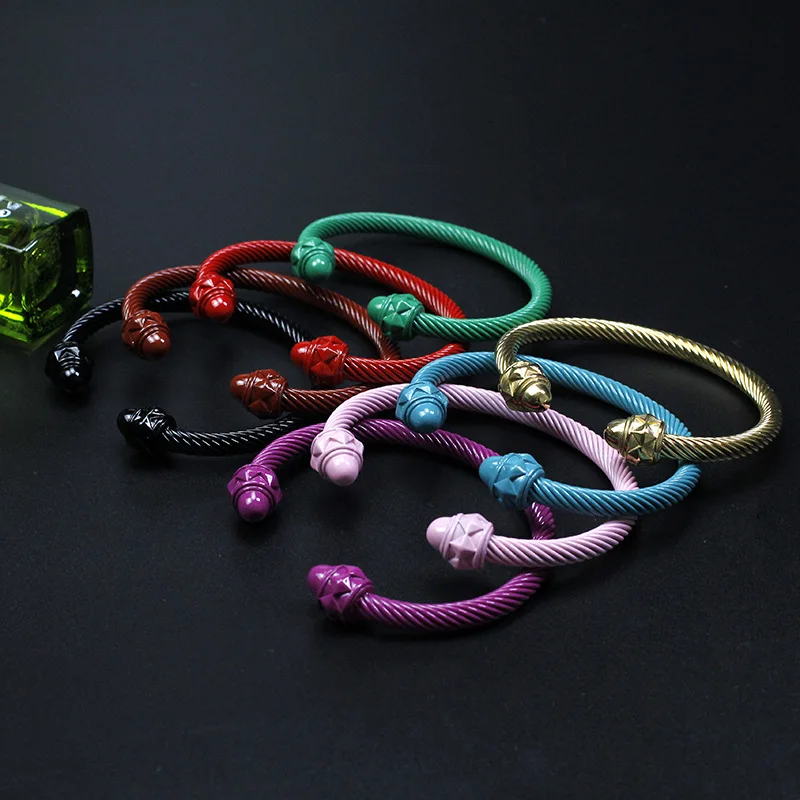Non Tarnish Fashion Jewelry Bracelets Bangles Colorful Cable Wire Twisted Stainless Steel Cuff Bangle Bracelet For women