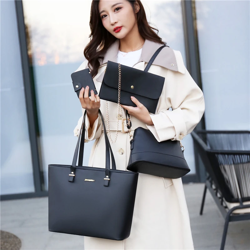 Trending PU leather shoulder women bag set for girls handbag sets 4 pieces lady hand bags