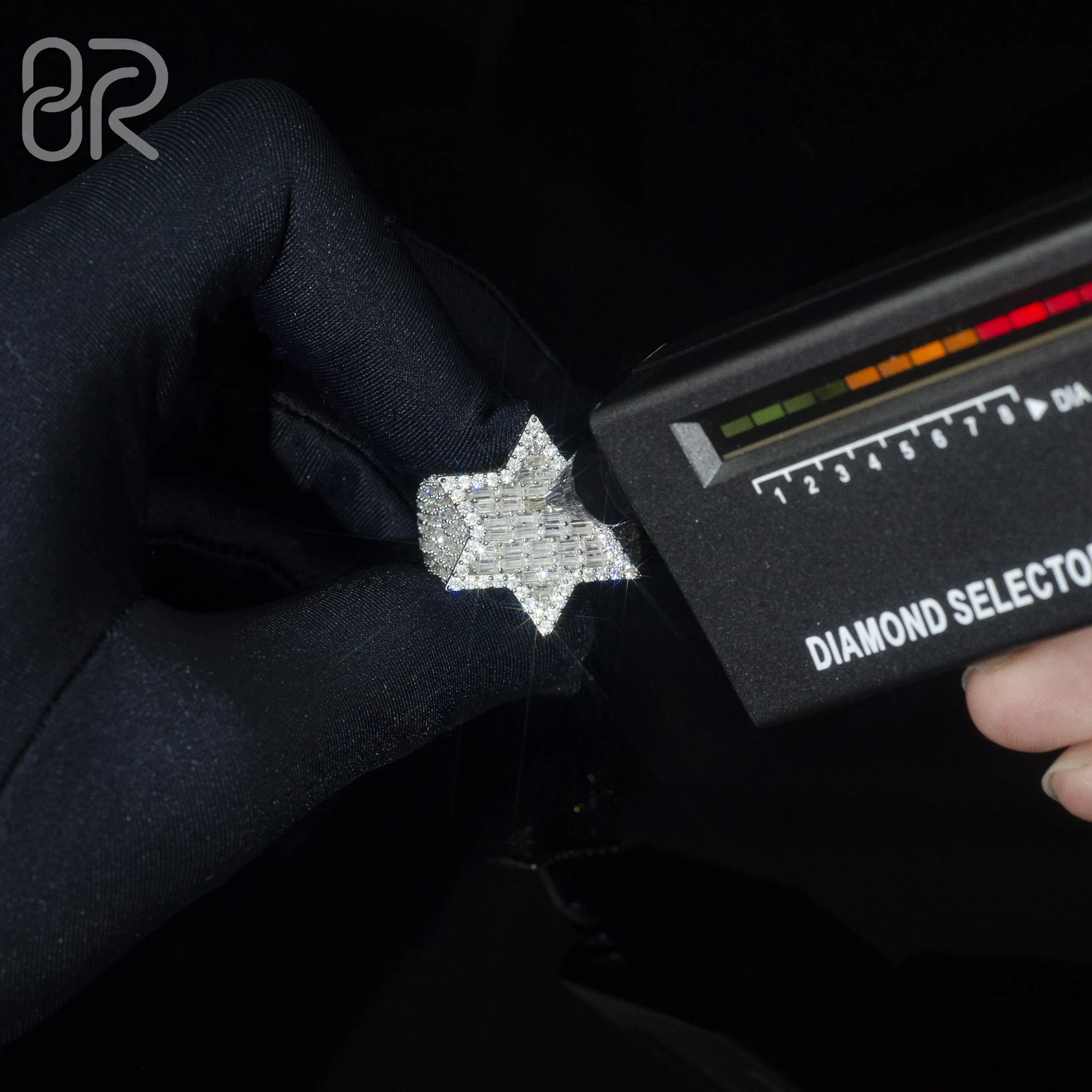 Wholesale VVS Moissanite Diamond Hip Hop Ring Six-pointed Star Baguette Cut 925 Silver Hip Hop Jewelry Custom Championship Rings