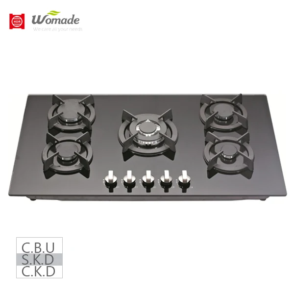 900MM tempered glass 5 head built in gas hobs estufas elegantes