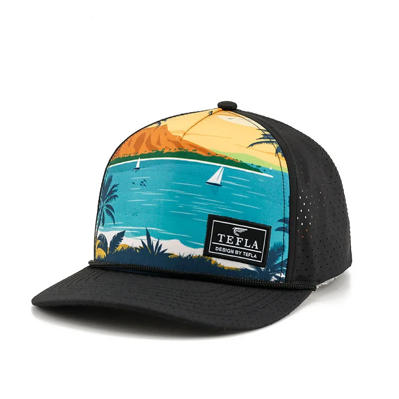 Beach sublimation front panel 5 Five Panel Hat Cap Custom Hat Wholesale Breathable Trucker Mesh Cap