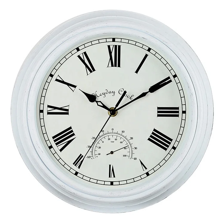 12 inch home decoration with thermometer roman numerals quartz white vintage wall clock