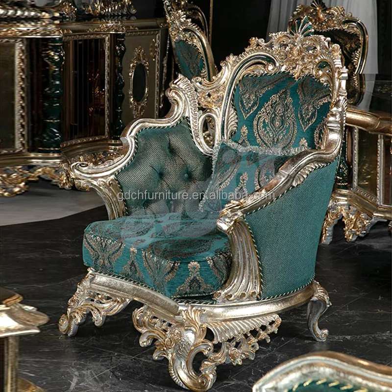 Royal European Sofa Vintage Classic Living Room Furniture  Luxury Classic Solid Wood Carved Fabric Sofa sets