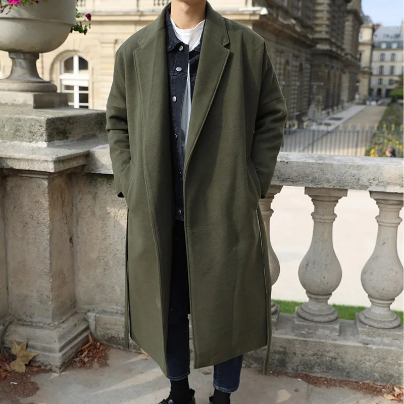 
Casual Loose Winter Fashion Long Wool Coats Turn Down Collar Solid Wool Blend Coat and Jacket Open Stitch Coat Overcoat 