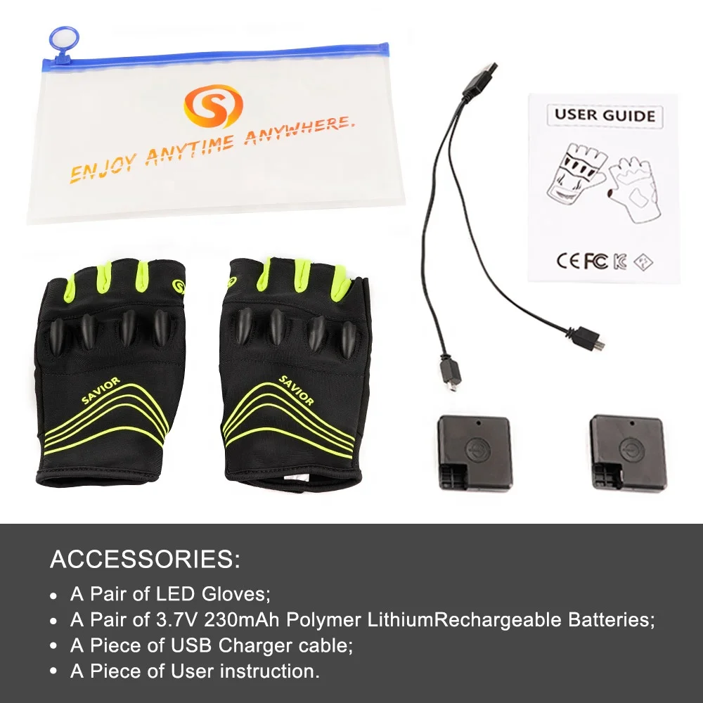Hot Sale Short Finger Night Flashlight SOS Signal Usb Breathable Anti-slip Rechargeable Battery LED Cycling Riding Gloves