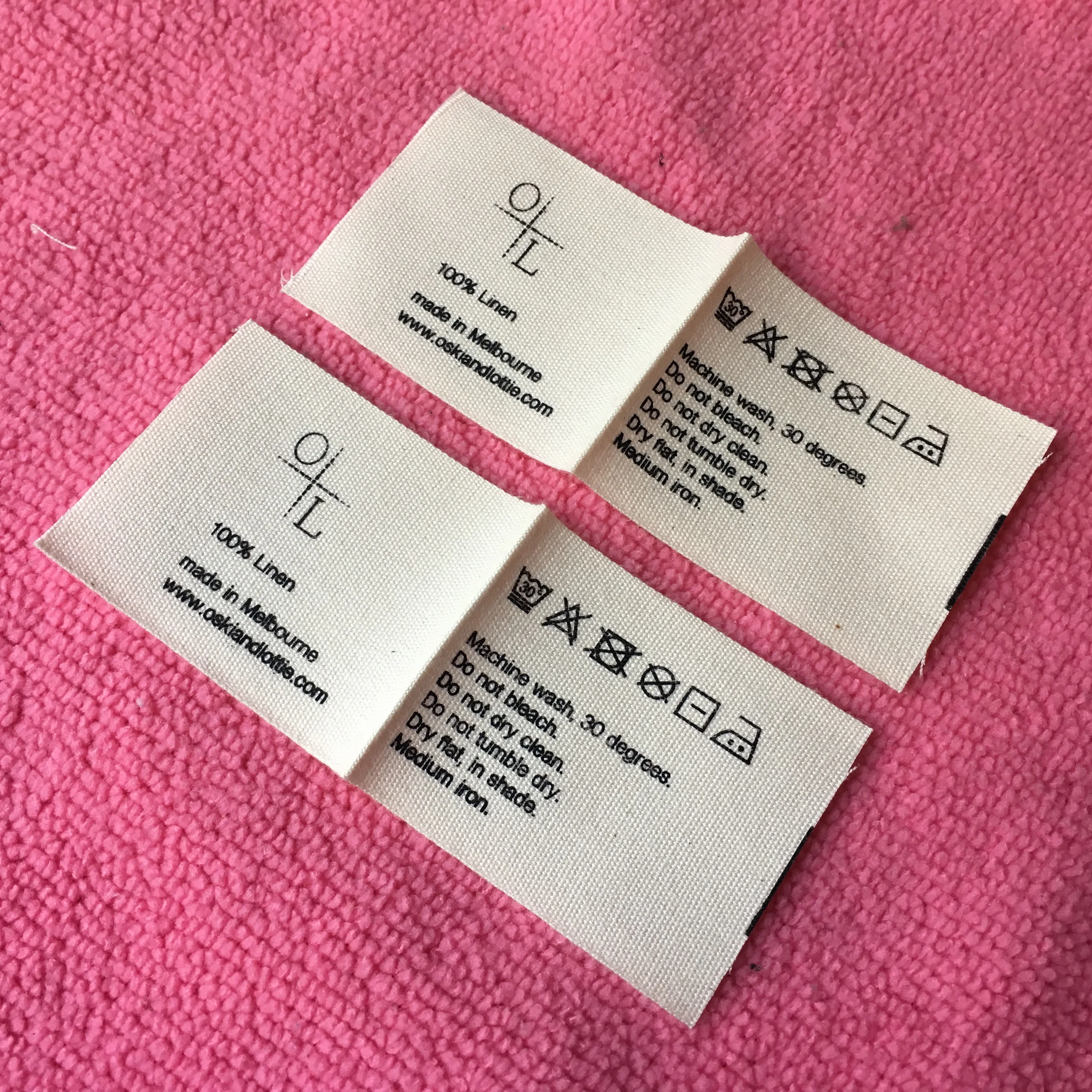 soft washing instructions cotton fabric label,double sides inside cotton label