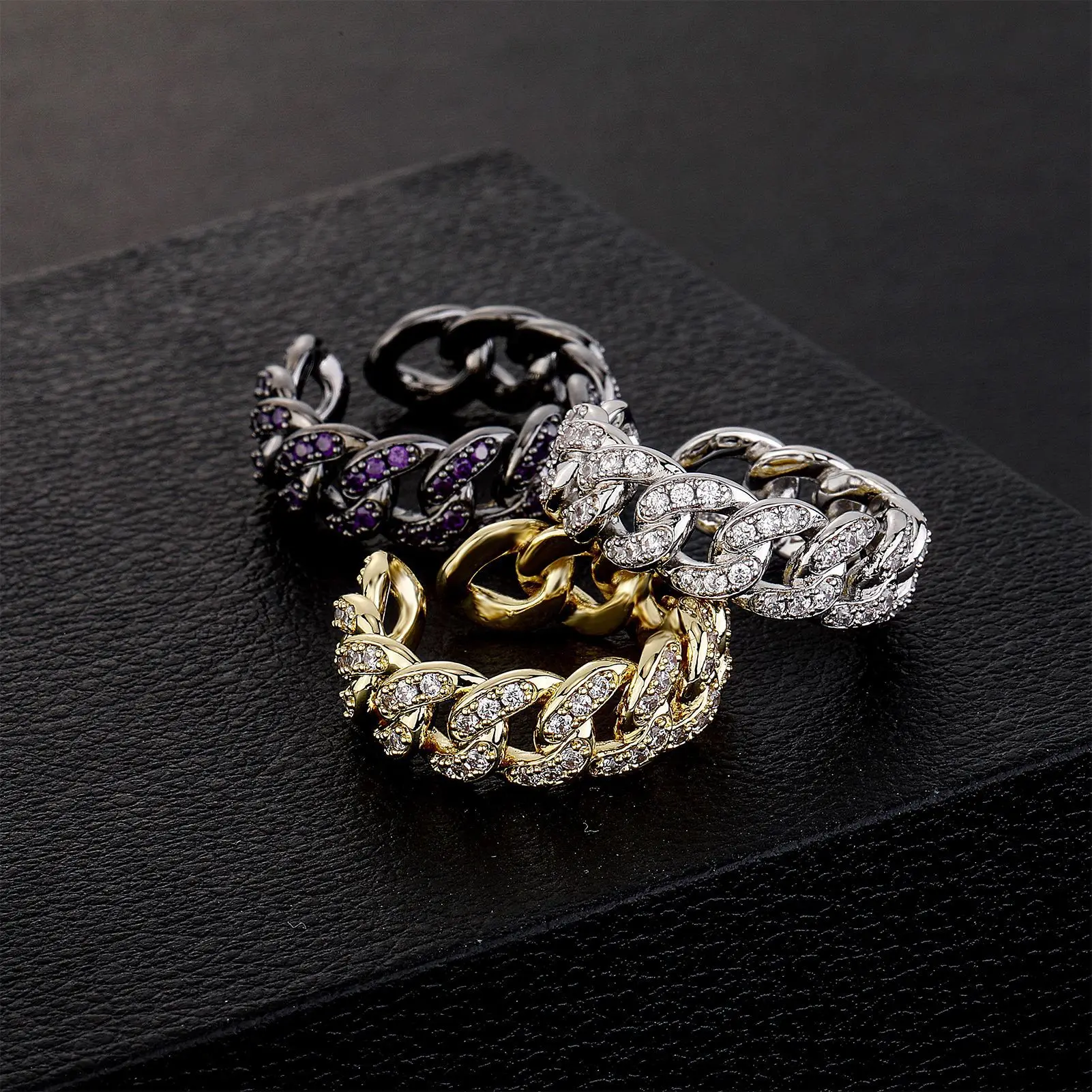 Full diamond opening ring men and women fashion accessories twist ins personality hollow design couples ring jewelry