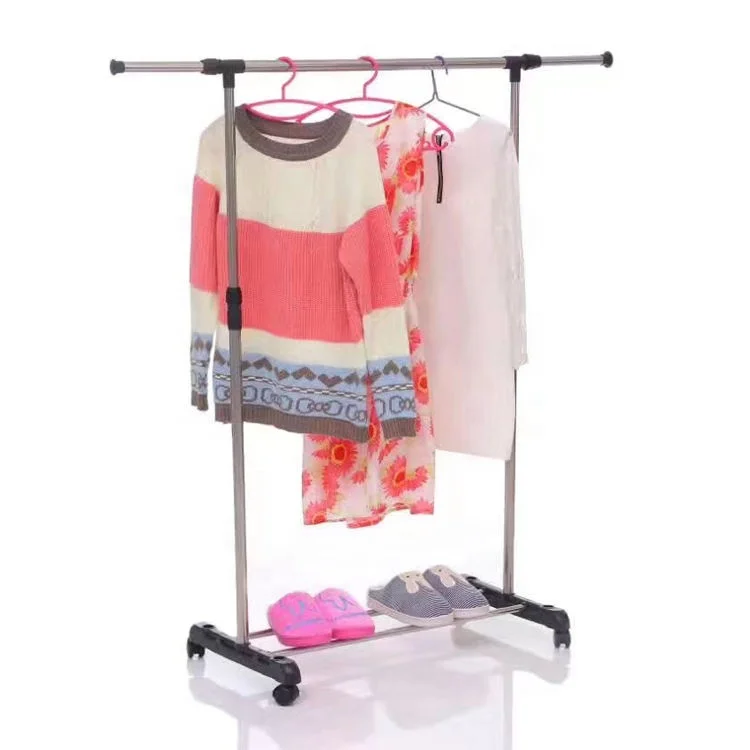 Customized Floor Standing Metal Hangers Bedroom Hanging Clothes Coat Racks With Wheels Easy To Moving