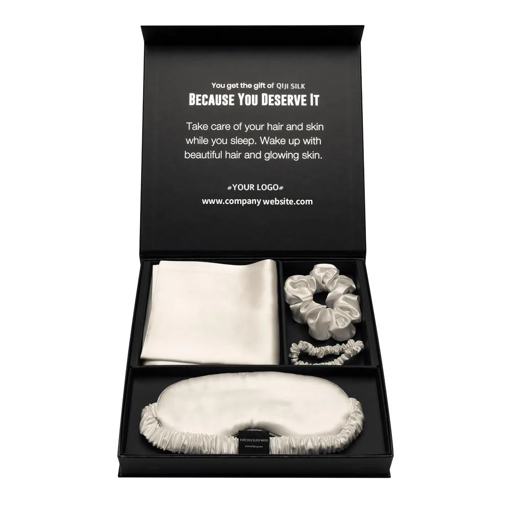 Luxury silk gift set 6a 100% mulberry silk pillowcase eye mask hair scrunchies  silk sleepmask gift set
