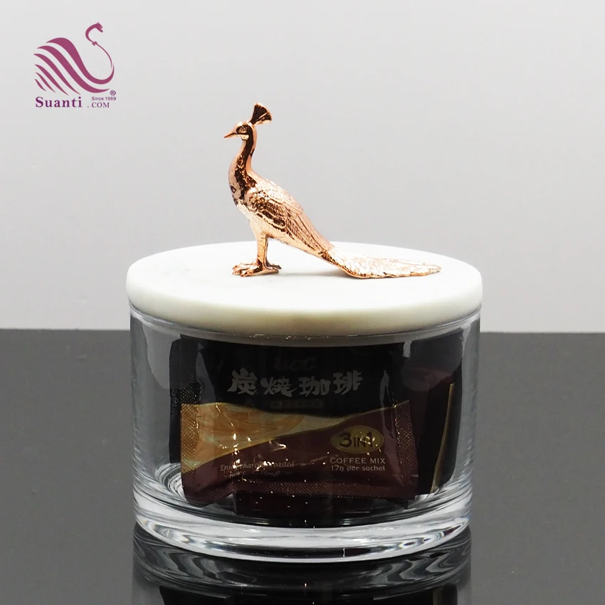 Hotel Home Decor Kitchen Gift Storage Container Glass Jar With Resin Delicate Animal Statue Lid