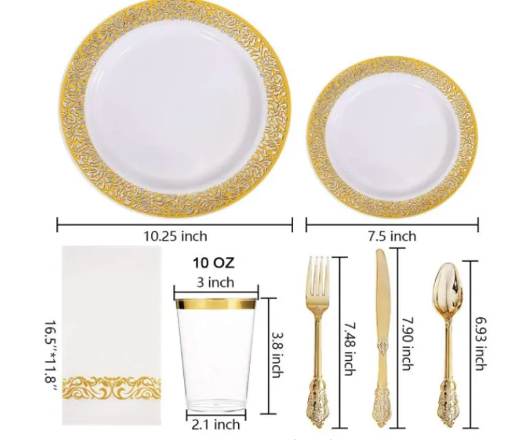 Party Disposable Tableware Plastic Cups Plates Disposable Dinnerware Set For Wedding Birthday Party Decoration