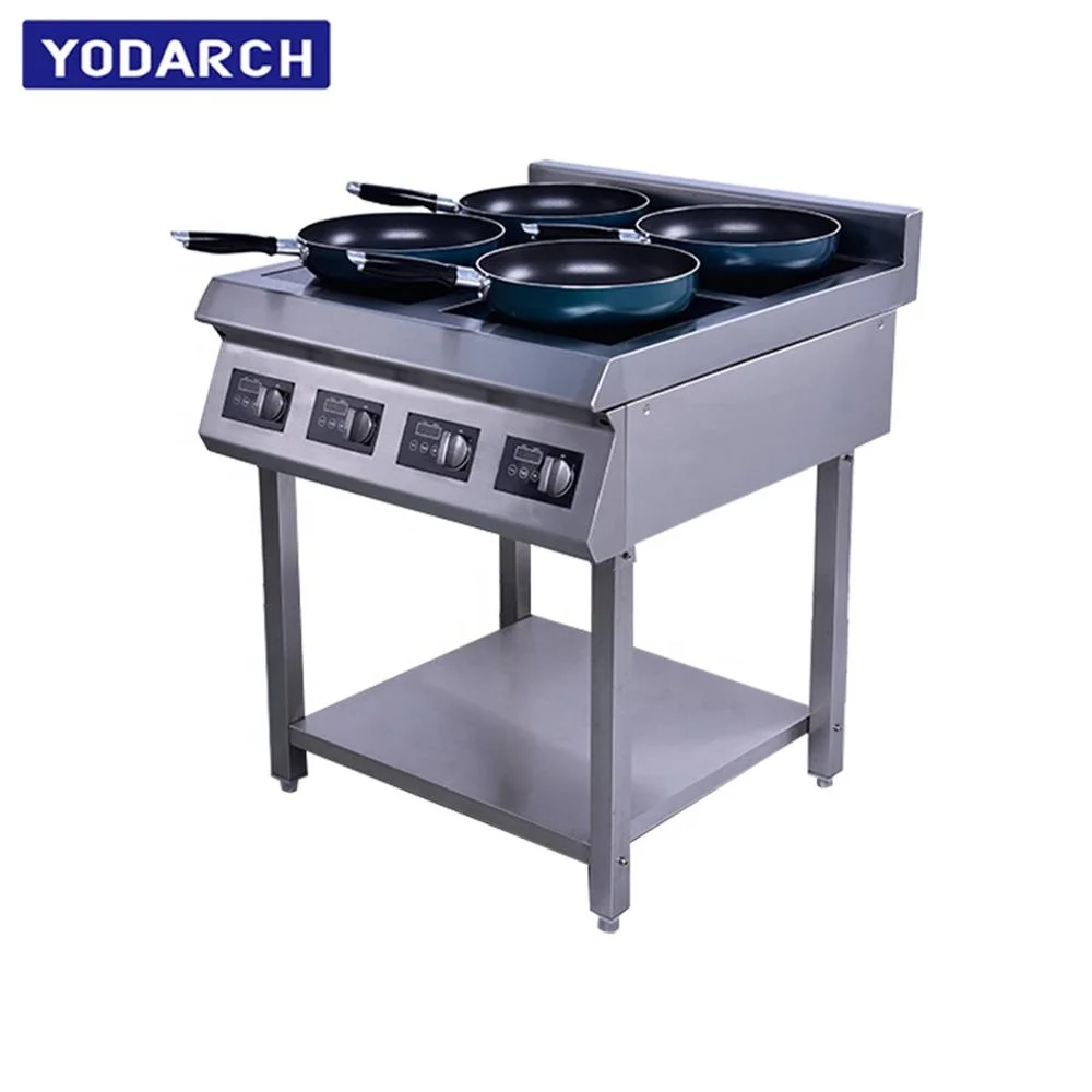 220V 3 Phase Stainless Steel 4 Burner Plate Commercial Induction Cooking burner Stove Cooker with Folding Legs